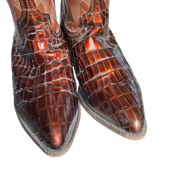 Vintage Justin 8 Western Leather Cowboy Boots Crocodile Unisex - Picture 3 of 10